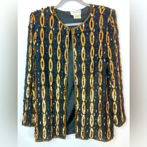 Vintage sequined and Beaded Silk jacket w/ shoulder pads